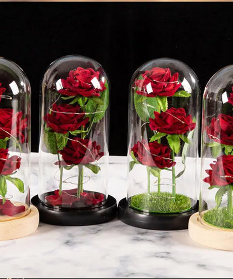 Mothers Day Gifts Party Artificial Flowers LED Rose Creative Valentine's Day Gift in Glass Glass Cover Simulation Rose Flower