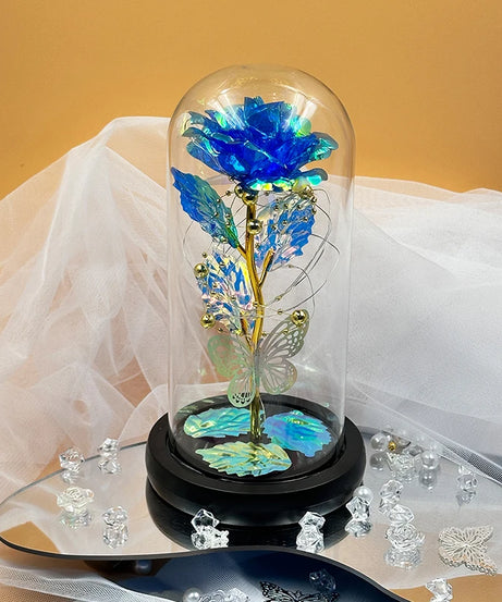Romantic LED Rose Butterfly Lamp in Glass Dome - Perfect Home Decor and Gift for Weddings, Birthdays, Valentine's Day, and Mothe