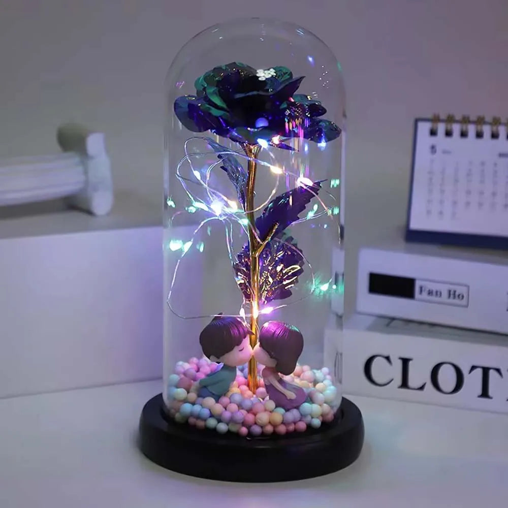 Mothers Day Rose Gifts for Mom, Galaxy Glass Rose Forever Eternal Crystal Flower Light Up Rose in Glass Dome with Butterfly Moth