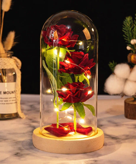 Rose Glass Cover Rose in Glass Dome Light Up Gifts for Women Valentines Ornament Glass Dome Rose Ornament The Preserve Flannel