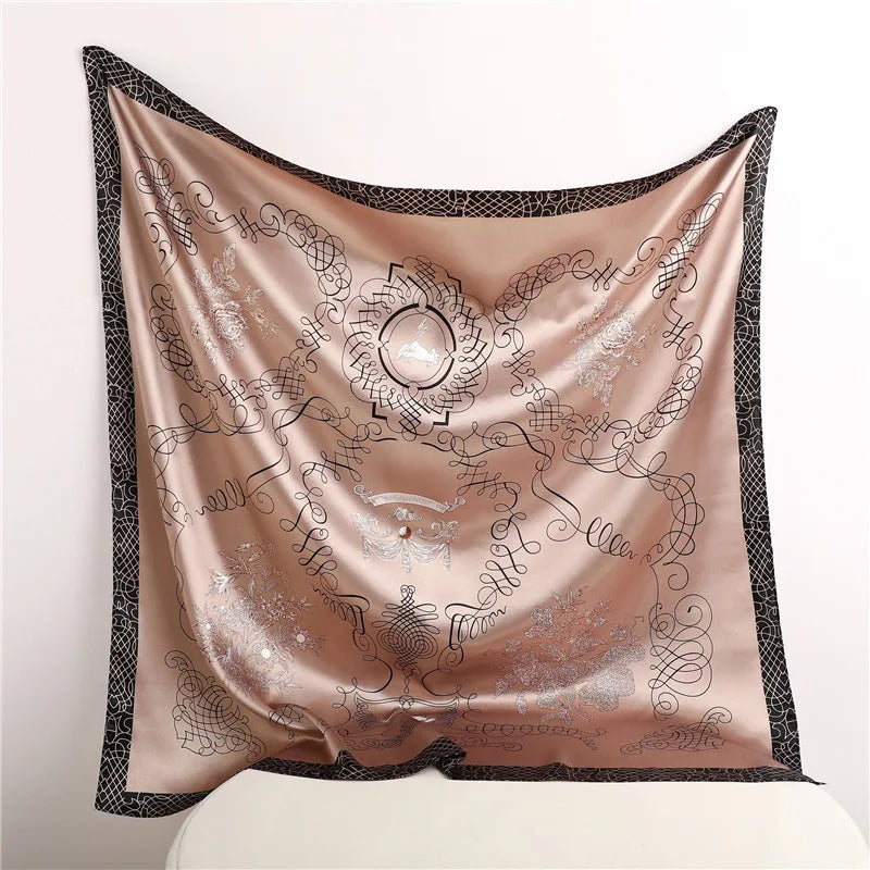 90*90cm Square Shawls and Wraps Floral Print Neck Scarf For Women Silk Satin Neck Scarfs For Ladies Bandana Head Scarves Female