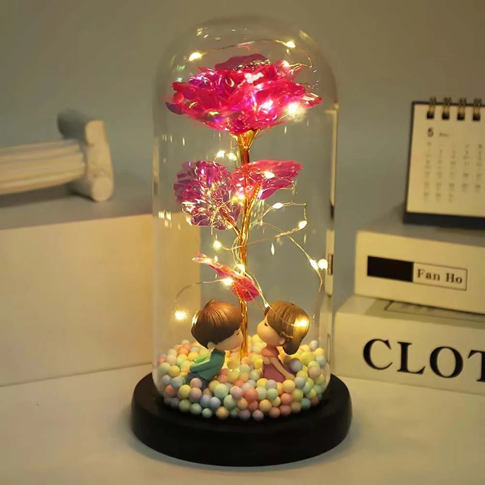 Mothers Day Rose Gifts for Mom, Galaxy Glass Rose Forever Eternal Crystal Flower Light Up Rose in Glass Dome with Butterfly Moth